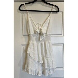 Illa Illa Women’s White Tie Front You Got It Romper, Size Small, Ruffle